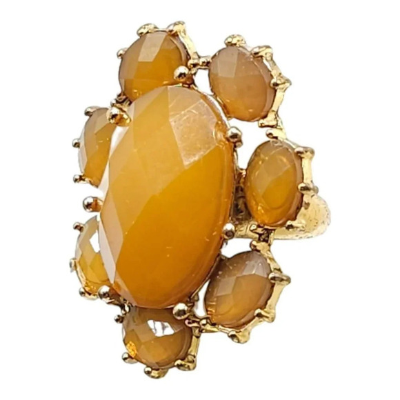 Yellow Orange Acrylic Cocktail Ring Gold Tone Vintage Size 6.25 - Picture 2 of 6